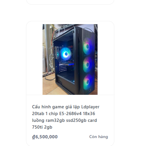 Cấu hình đào 2tài khoản Pi Grass chip E5-2686v4 18x36 luồng ram32gb ssd250gb card 750ti 2gb