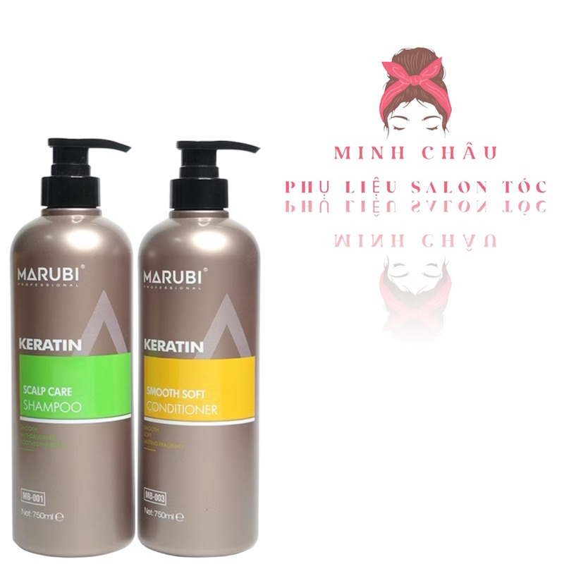 Dầu gội Marubi Keratin chính hãng, dầu cặp Marubi 750ml phục hồi tóc hư tổn, mềm mượt