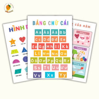 10 tấm poster nhận biết chữ cái, hình dạng, mùa, tháng, giờ, tập đếm,.. cho bé (DIY_01)