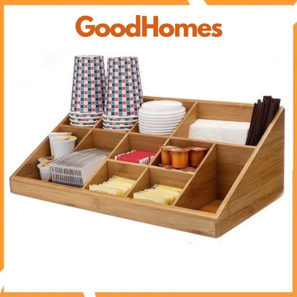 Khay gỗ tre đựng đồ chia ngăn đựng ly trà sữa cà phê