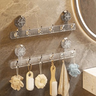 Thanh Kệ Móc Treo Quần Áo Trong Suốt Hít Tường 6 MÓC HOA MAI- Móc Treo Đồ Nhà Tắm Dạng Hút Chân Không