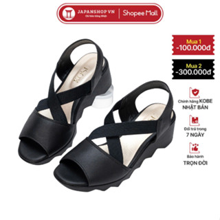 Sandal đế xuồng phối chun 5,5cm Kosu K-25017, Xăng đan nữ mang nhẹ, êm made in Japan