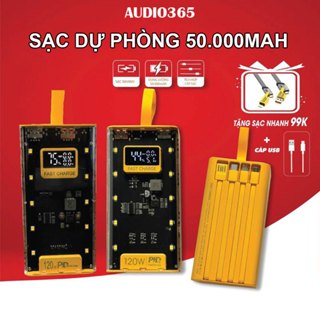Sạc dự phòng 50.000mAh trong suốt, có sạc nhanh PD 120W, kèm 4 cáp sạc, tích hợp đèn ngủ - AUDIO365
