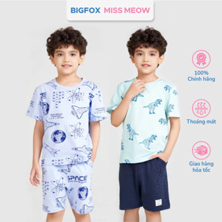 Bộ đồ quần áo cho bé trai Bigfox Miss Meow mùa hè cộc tay in khủng long size đại cỡ 3-11 tuổi 30kg