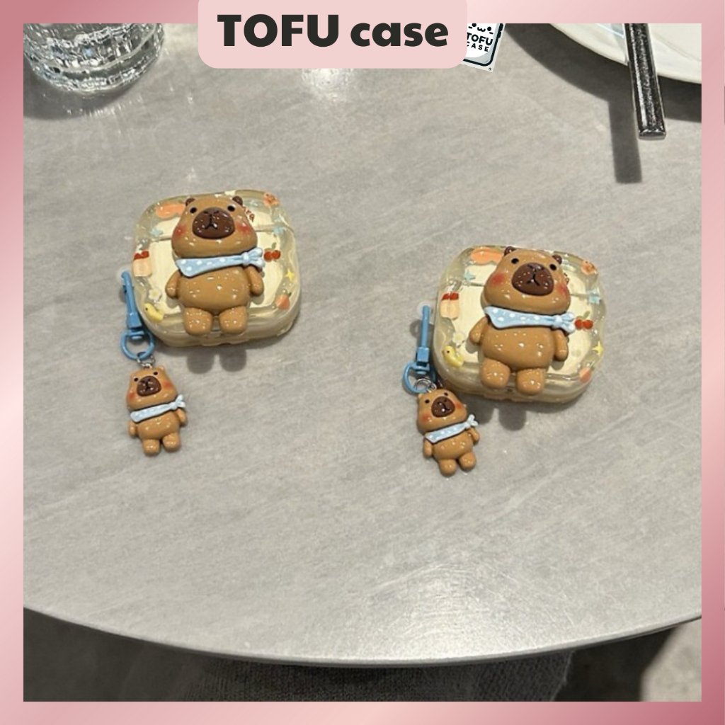 Vỏ airpod gấu capybara dễ thương kèm dây đeo stick cho airpod 4, airpod 3, airpod 2, airpod pro, air