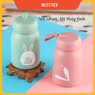 Bình nước cho trẻ em và học sinh 320ml lõi thuỷ tinh bọc nhựa lúa mạch, sáng tạo và cực kỳ dễ thương