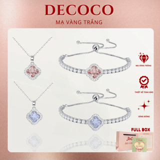 Bộ phụ kiện dây chuyền và vòng tay nữ Clovia DECOCO Cỏ 4 Lá mạ vàng trắng (kèm Túi giấy + Hộp + Thiệp)