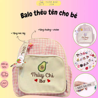  {TẶNG KÈM TAG MÓC STICKER} Balo tai thỏ caro thêu tên cho bé mẫu giáo mầm non đi học siêu độc lạ 