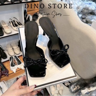 Dép cao gót 7 phân phối nơ da bóng mềm hở gót dạng sục, dép nữ 9 phân 3 màu DINO_Mã D78