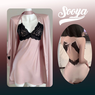 Váy Đầm Ngủ Lụa Sooya Phối Ren Hở Lưng Quyến Rũ Có Sẵn Đệm Ngực 010