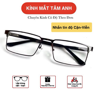 Kính cận nam nữ dáng vuông gọng kính kim loại nhẹ full viền - nhận cắt mắt cận viễn loạn ( giá tốt )