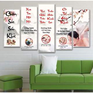   Mới  BỘ TRANH GHÉP 5 TẤM  1mx1m5  SPA DƯỠNG SINH ĐÔNG Y. Tranh Fomex dán tường bộ 5 tranh ghép 