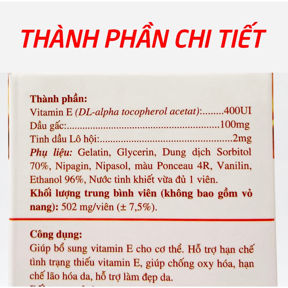 Viên uống đẹp da Vitamin E đỏ E TEX 400 giảm nám sạm da - Hộp 30 viên [E TEX 400 chai]