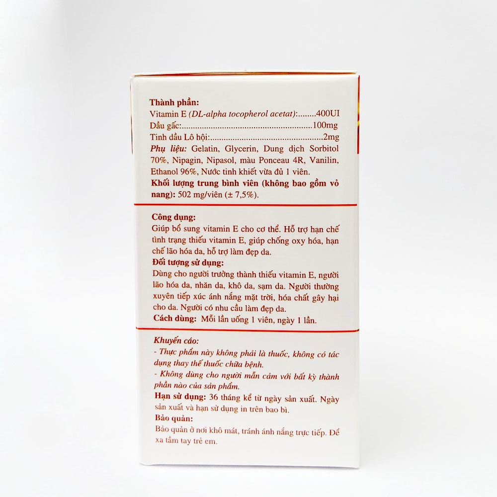 Viên uống đẹp da Vitamin E đỏ E TEX 400 giảm nám sạm da - Hộp 30 viên [E TEX 400 chai]