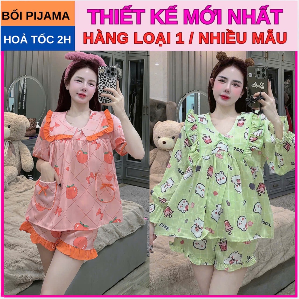 ẢNH THẬT đồ bộ pijama đùi lụa mịn cao cấp, đồ bộ nữ lụa mềm mịn , pijama nữ giá rẻ tận xưởng , đồ bộ