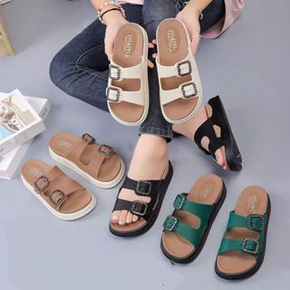 Dép lê cho nữ gắn khóa rời có thể điều chỉnh, dép 2 quai ngang đế 2 tầng cao 4cm thời trang 2025