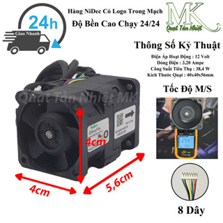 Quạt đôi tản nhiệt phản lực Nidec 12v 3,20a 4cm 4056 dây 50cm