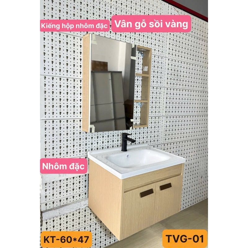 Tủ lavabo treo tường , lavabo có tủ gương treo tường , chất nhôm ,Vân gỗ vàng