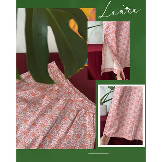 Chân váy midi nữ vải thô cotton, váy lưng thun mặc đi làm, dạo phố LAASA