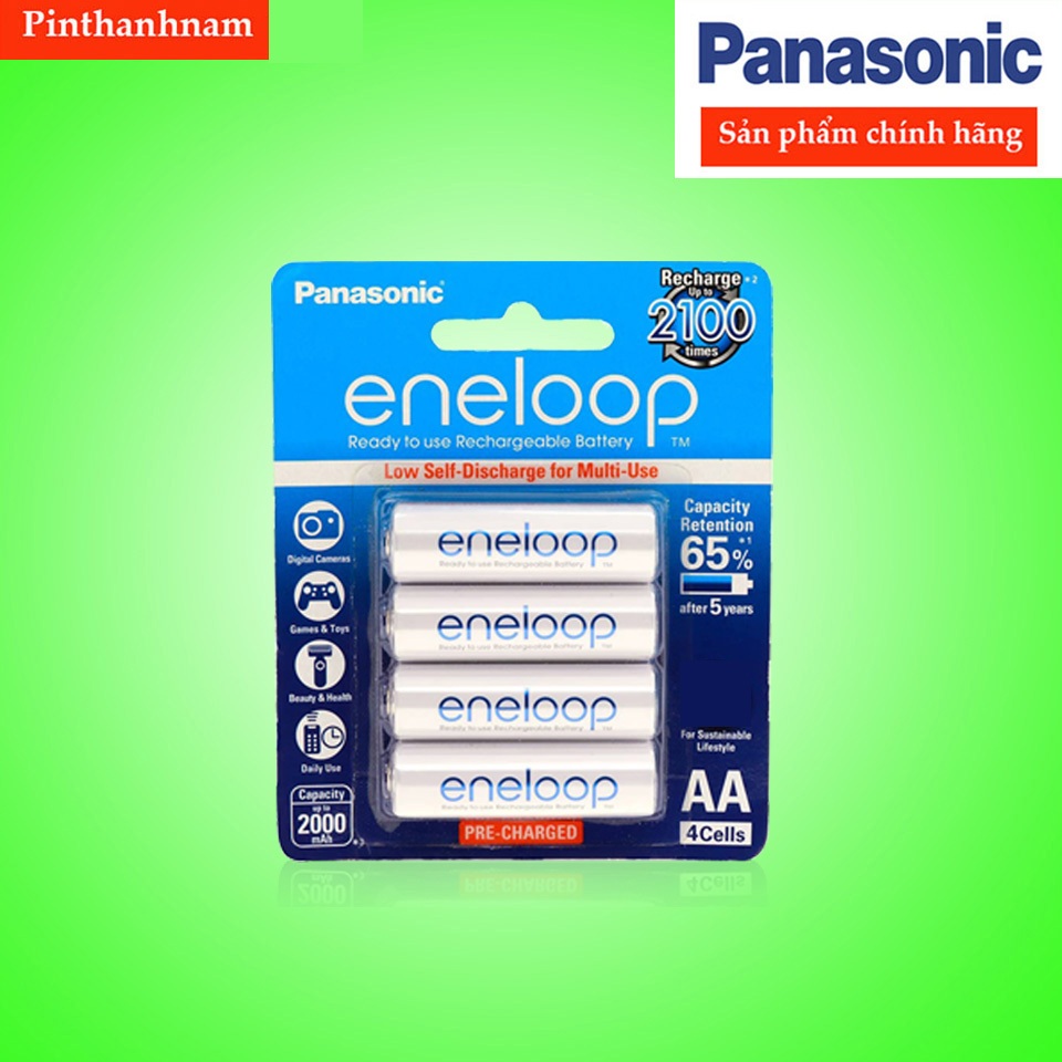 Pin Sạc AA Eneloop Panasonic 2000mAh Vỉ 4 Viên Chính Hãng -Tặng Kèm Hộp Đựng Pin Trắng