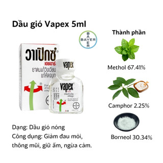 (Mẫu mới) Dầu nóng thông mũi Vapex Thái Lan 5ml, Dầu gió Vapex giảm nghẹt mũi, đau mỏi hàng nội địa Thái Lan