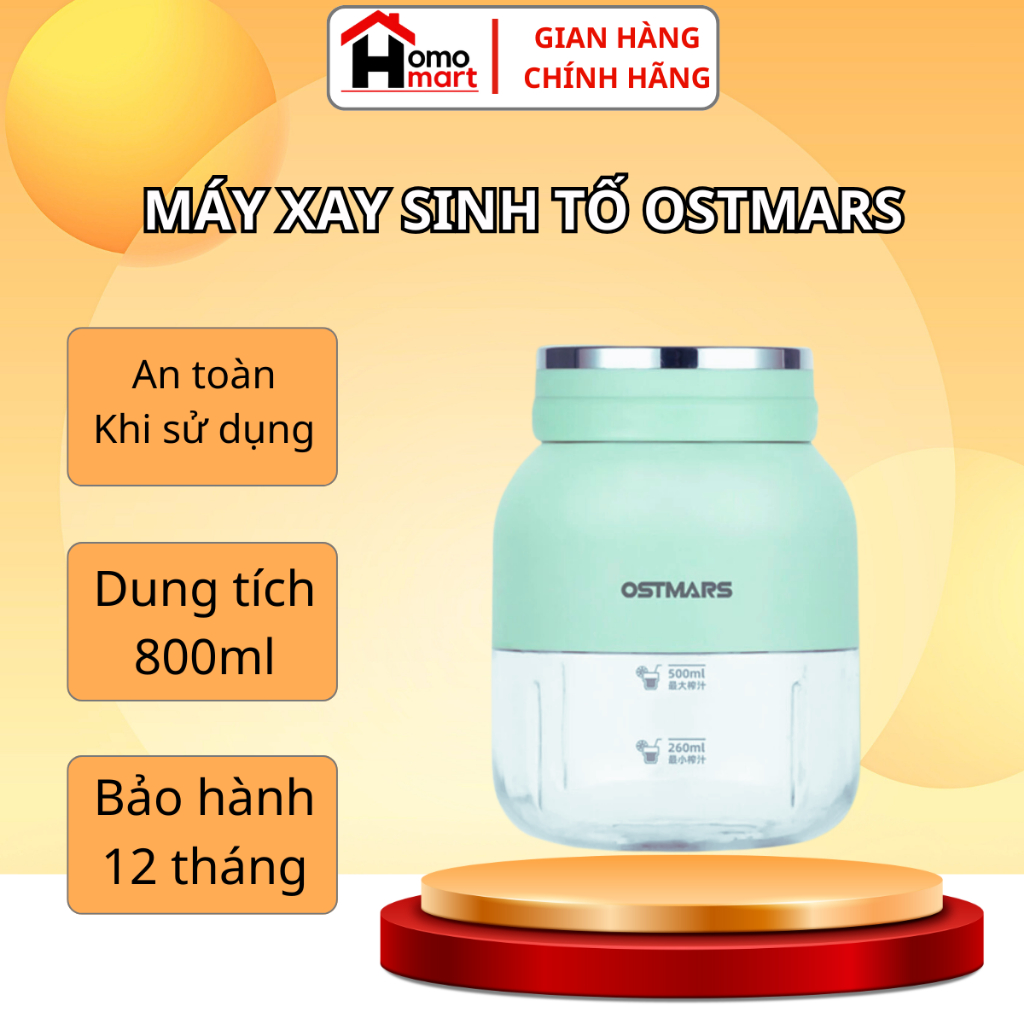 Máy Xay Sinh Tố Cầm Tay Mini Ostmars với 10 Lưỡi Dao Đa Năng Nhỏ Gọn Dung Tích 500ml.