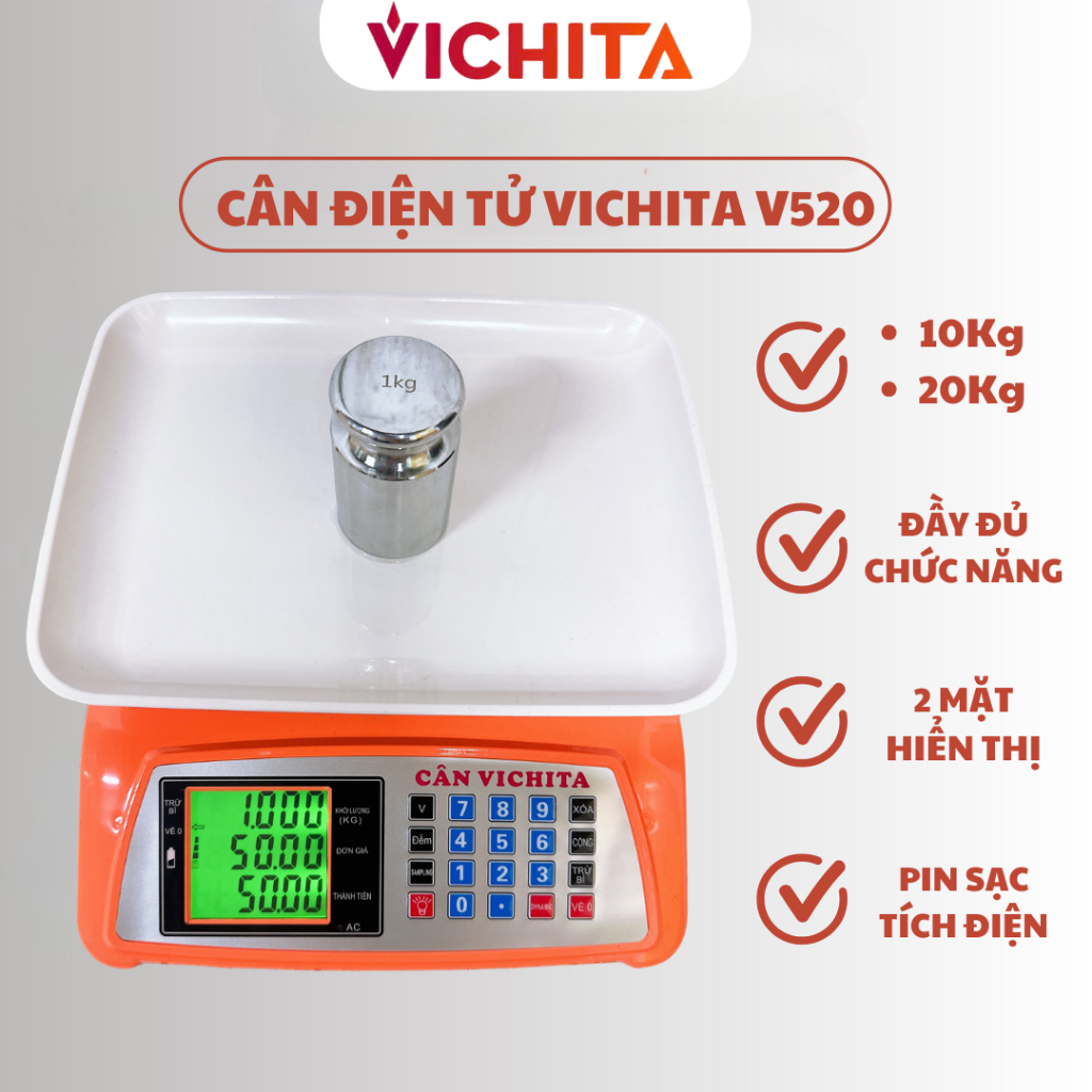 Cân điện tử VICHITA 10kg - 20kg, Cân tính tiền điện tử bán hàng giá rẻ