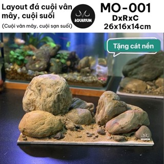 Layout đá cuội vân mây, cuội suối cho bể cá để bàn làm việc - Bể 30x20x20cm