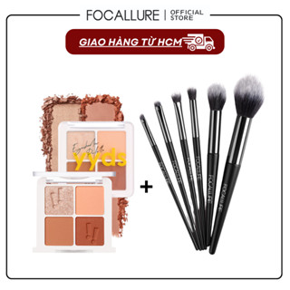 FOCALLURE Bảng phấn mắt 4 ô + bộ cọ trang điểm 6 cây