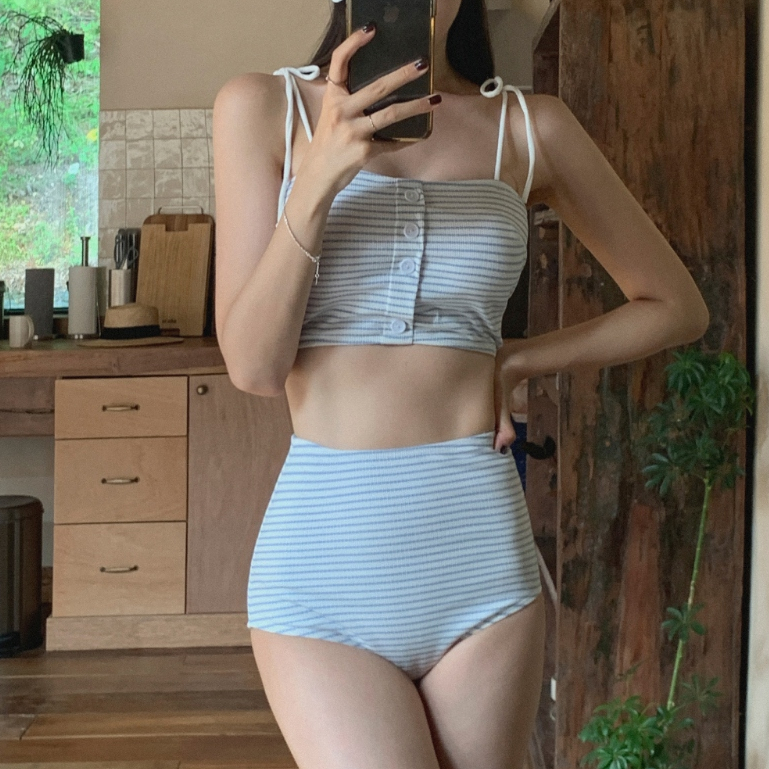[CÓ SẴN] Set Bikini Kẻ Dáng Ôm Cạp Cao Có mút lót 🌺 Áo bơi Áo tắm đi biển Phong cách Hàn Quốc🌺 Freeship (EB02) | BigBuy360 - bigbuy360.vn