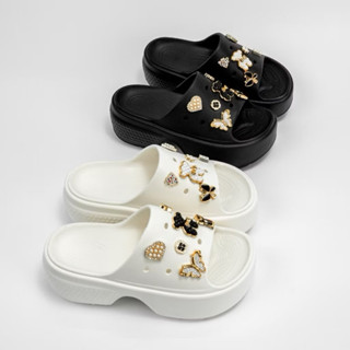 Dép kiểu dáng nữ Crocss - Dép Crocs Nữ Đế Cao 7CM - Tặng kèm sẵn 12 Charm phụ kiện siêu xinh