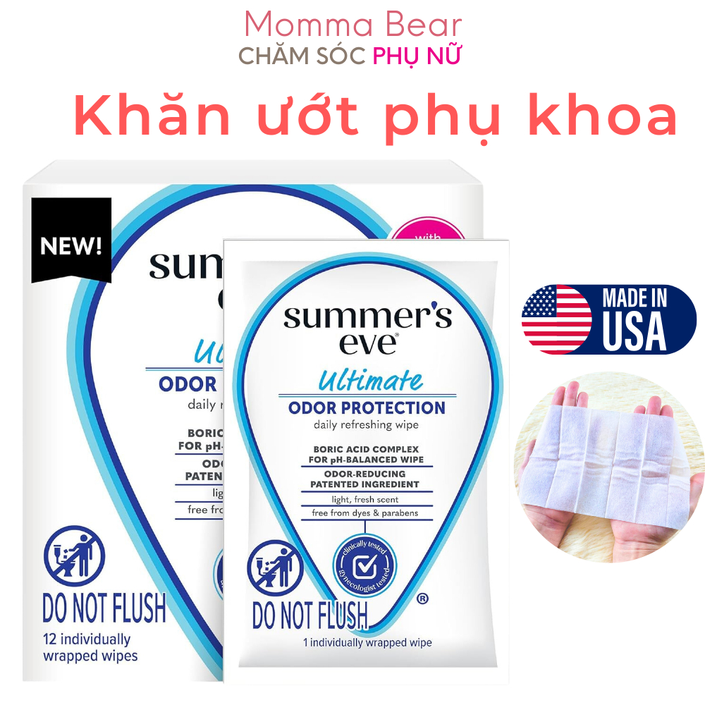 Khăn ướt vệ sinh vùng kín Summer's Eve, khăn giấy phụ khoa, vệ sinh, khử mùi vùng kín - Momma Bear
