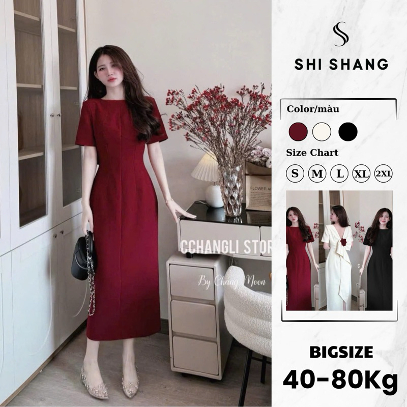 [𝐌ở 𝐛𝐚́𝐧] Đầm thiết kế Shi Shang dáng bút chì đính hoa hồng sau lưng, váy bigsize dáng dài 2 lớp thanh lịch, sang chảnh | BigBuy360 - bigbuy360.vn