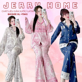 Đồ Bộ Bigsize 60-75kg, Pijama Mặc Nhà Tay Dài Quần Dài Gấm Xước Jerry Home