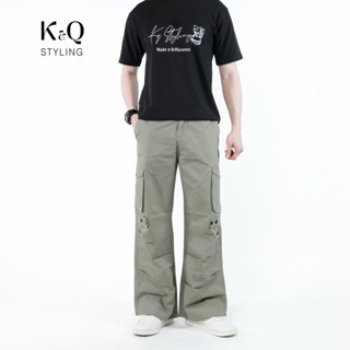 Quần kaki nam túi hộp KQSTYLING 100% cotton mềm cargo pants form rộng WIDE - RÊU NHẠT