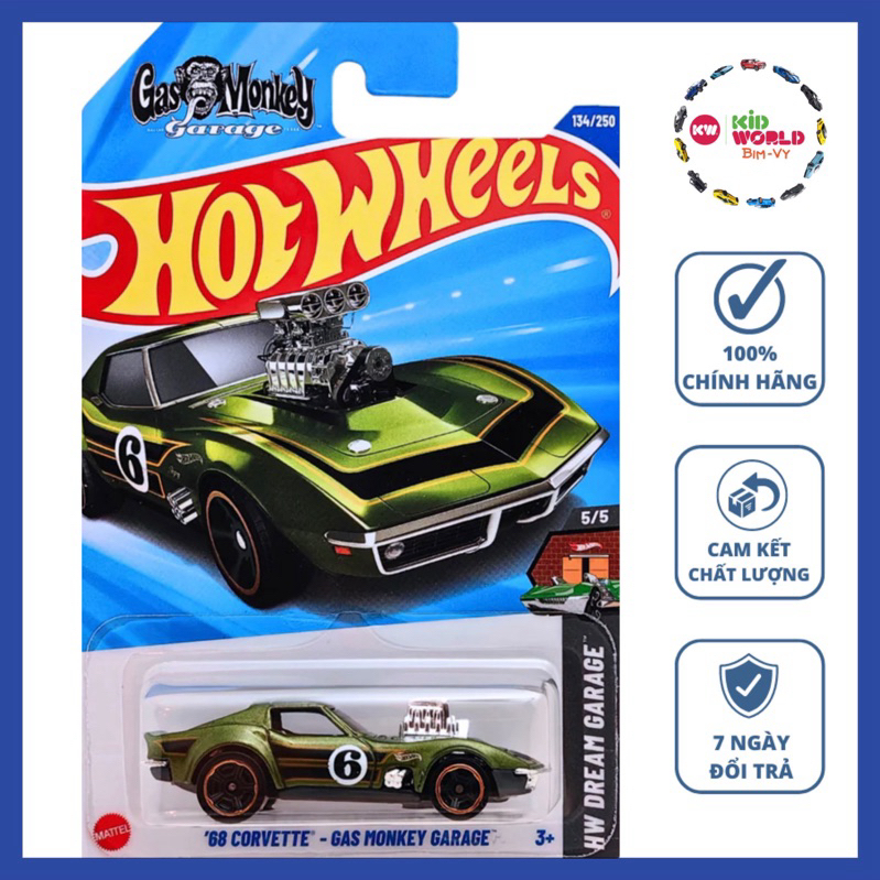 Xe mô hình Hot Wheels basic '68 Corvette - Gas Monkey Garage HYY74.