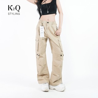  Quần Cargo Kaki Nữ Túi Hộp Ống Rộng KQSTYLING | Chất Cotton Mềm Thoáng Mát | Form Wide - Vàng Kaki 