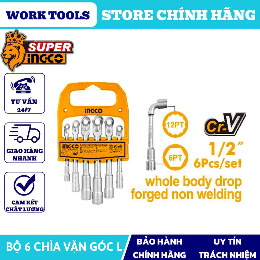 ĐỒ NGHỀ INGCO Bộ 6 chìa vặn góc L 7mm-14mm LASWT0601 (Cam kết Chính Hãng 100%)