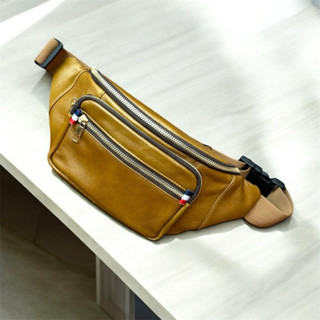 Túi đeo bụng da bò nam cao cấp, da bò nguyên tấm dây khóa kéo đồng phù hợp đi chơi, du lịch đựng vật dụng cá nhân