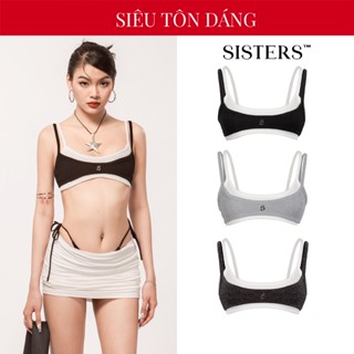 Áo hai dây croptop kiểu SISTERS set tách rời đen trắng, trắng xám, đen ánh kim gợi cảm Leti SIS-CLUB| SS4-T4