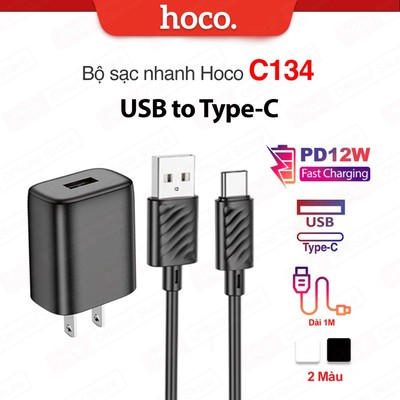 Bộ sạc nhanh PD12W Hoco C134 / C106 USB to TypeC dùng cho Android/SamSung/Oppo, dài 1m, chân dẹt