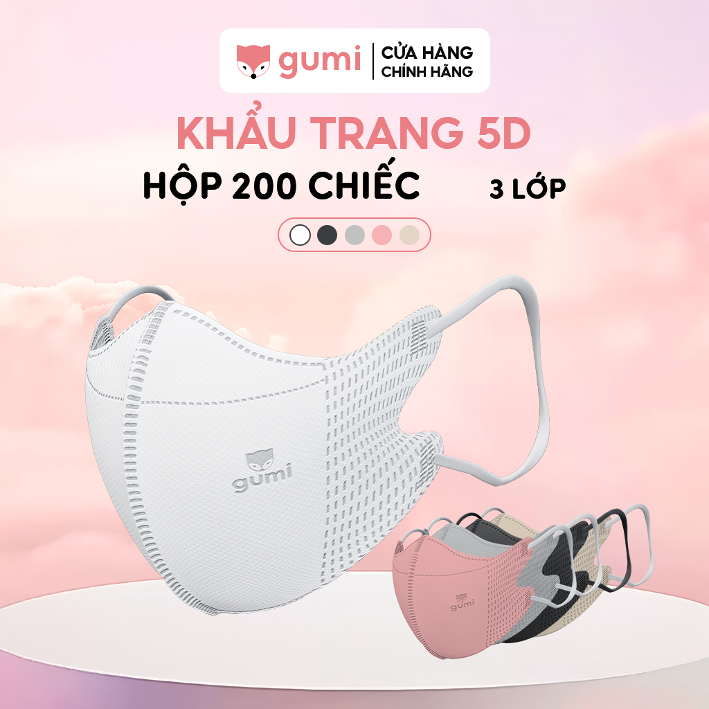 [200 CHIẾC] Khẩu trang 5D Gumi 3 lớp mask kháng khuẩn lọc bụi PM 2.5