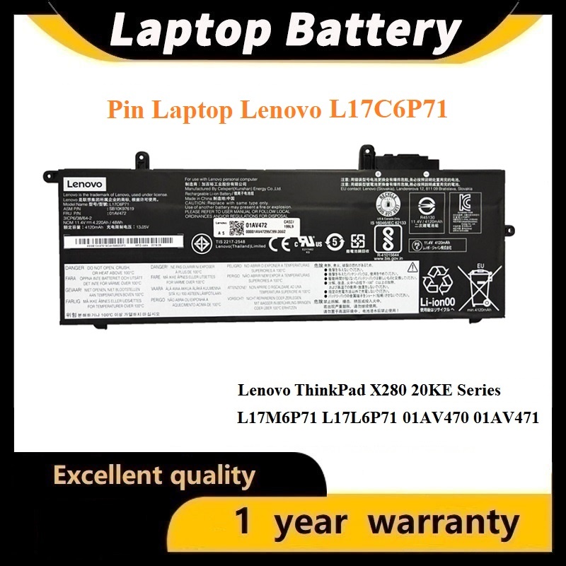 ☪Pin Lenovo ThinkPad X280 A285 L17L6P71 L17C6P71 L17M6P71 01AV472 01AV471 01AV484 Battery