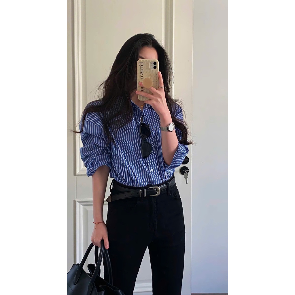 Áo sơmi xanh caro Hot Douyin 2025