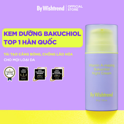 [DATE NGẮN - KO QUÀ] Kem dưỡng hỗ trợ ngừa lão hóa, căng bóng By Wishtrend Vitamin A-mazing Bakuchiol Night Cream 30g