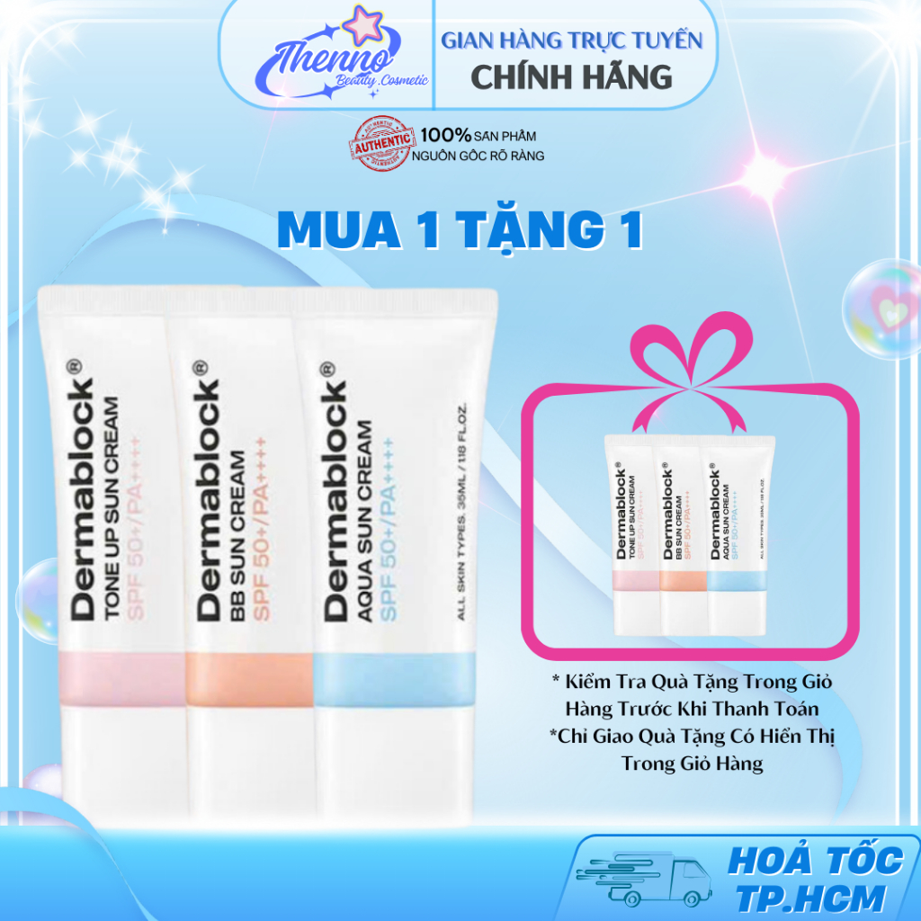 (Mua 1 Tặng 1)  Kem Chống Nắng  Dermablock Tone Up Sun Cream SPF50+ PA++++ Nâng Tone Cho Mọi Loại Da