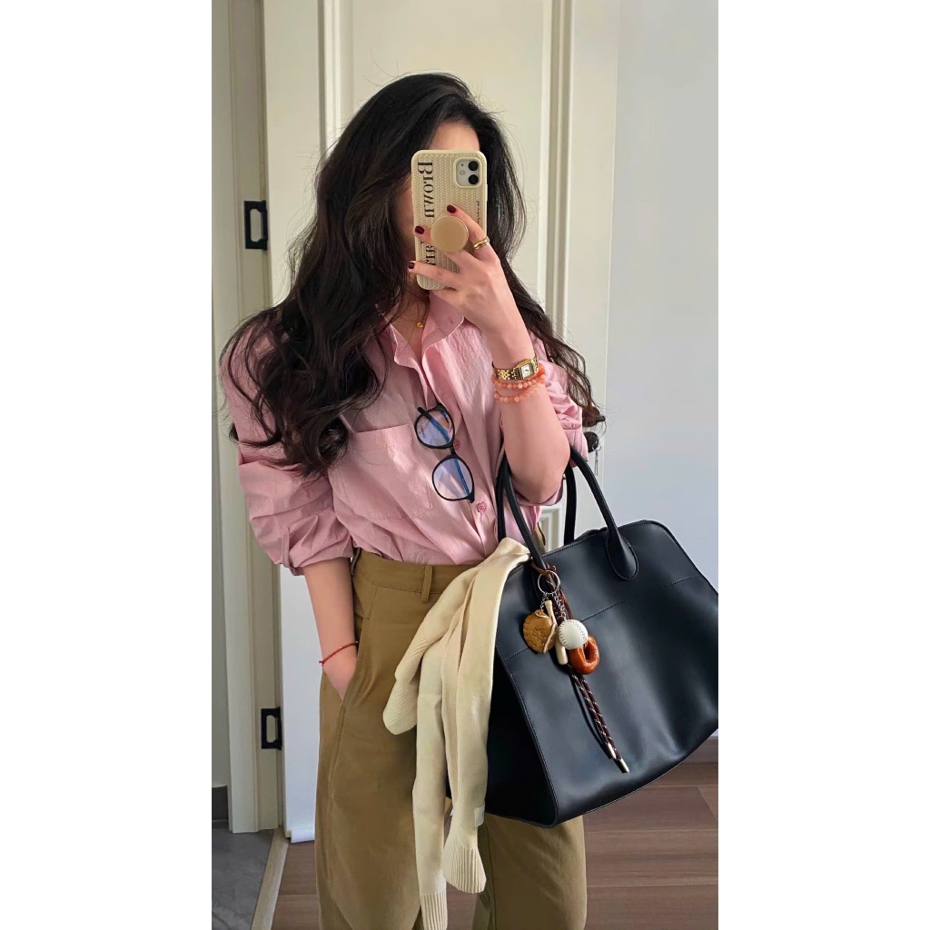 Áo sơmi hồng tay dài hồng hot douyin 2025