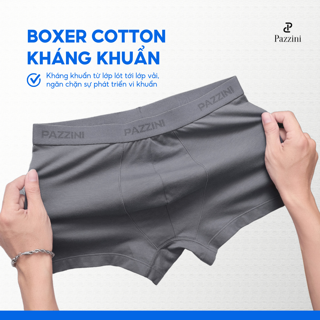 Combo 3 quần lót nam boxer PAZZINI cotton kháng khuẩn cao cấp, quần sịp nam co giãn 4 chiều, thấm hú