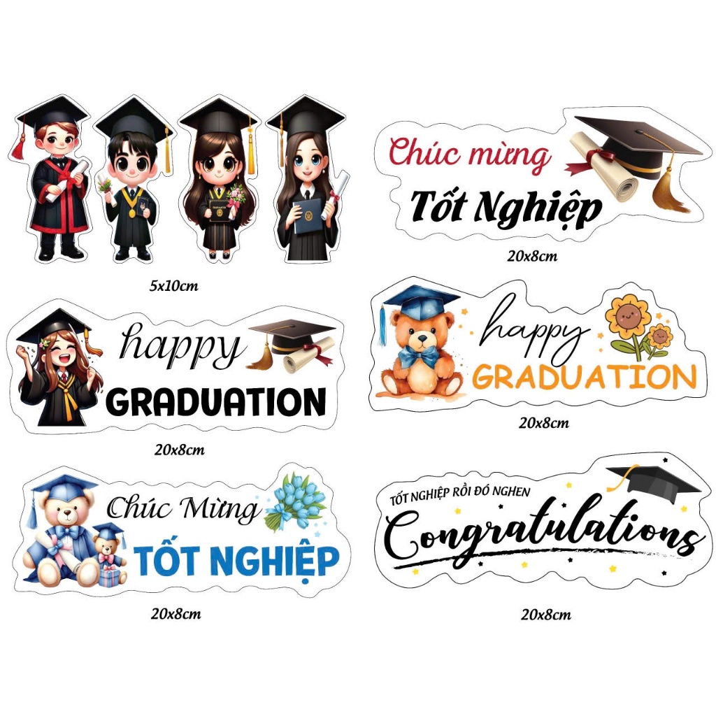 Banner tốt nghiệp cắm bó hoa trang trí bánh kem cực xinh