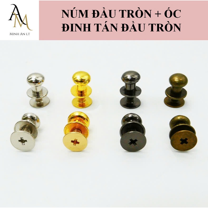 (Bịch 50 Bộ) Đinh Tán Đầu Tròn Phụ Kiện Dây Nịt, Túi Xách, Núm Đầu Tròn Vặn Ốc, Đầu Trù (Nấm)